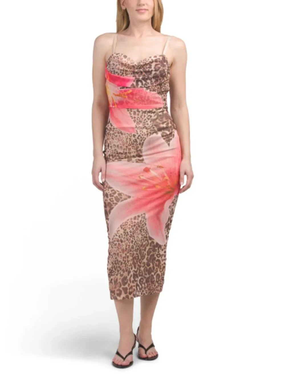 Madden Girl Floral Mesh Cheetah Maxi Dress - Picture 2 of 3